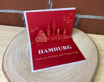 Folding card Hamburg - 3D skyline of various cities - Gift card / travel voucher Card to fold with silhouette Hamburg