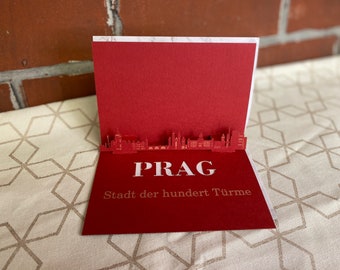 Folding card Prague - 3D skyline of various cities - Gift card / travel voucher Card to fold with silhouette Prague