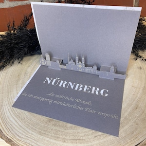 Carte pliante Nuremberg - Skyline 3D de différentes villes - Carte cadeau / carte-cadeau de voyage à plier avec silhouette Nuremberg