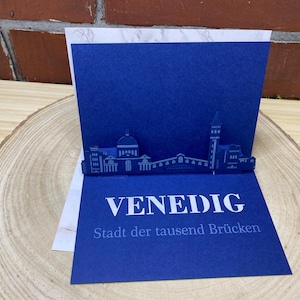 Biglietto pieghevole Venezia - Skyline 3D varie città - buono regalo / buono viaggio da piegare con silhouette Venezia