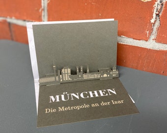 Carte pliante Munich - Skyline 3D de différentes villes - Carte cadeau / bon de voyage Carte pliante avec silhouette Munich