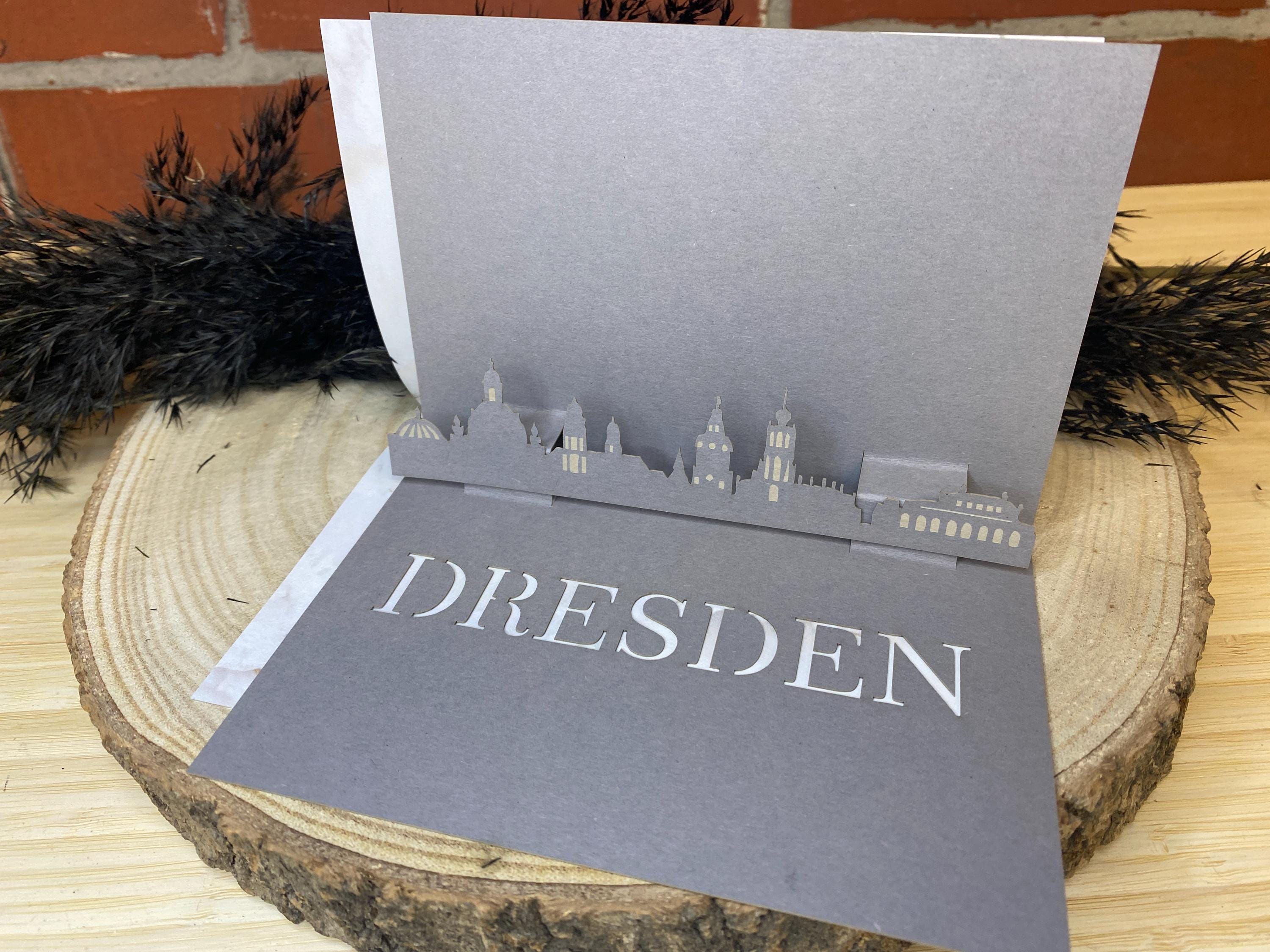 Folding card Dresden - 3D skyline of various cities - Gift card / travel voucher Card to fold with silhouette Dresden