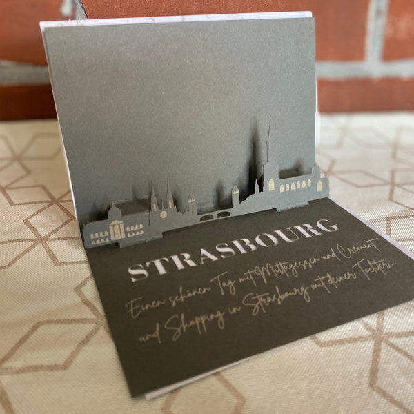 Klappkarte Strasbourg - 3D Skyline verschiedene Städte - Geschenkkarte / Reisegutschein Karte zum Klappen mit Silhouette Straßburg