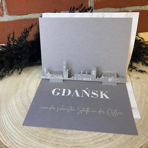 Klappkarte Gdansk - 3D Skyline verschiedene Städte - Geschenkkarte / Reisegutschein Karte zum Klappen mit Silhouette Gdansk