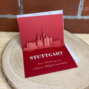 Biglietto pieghevole Stoccarda - Skyline 3D di varie città - buono regalo / buono viaggio da piegare con silhouette di Stoccarda