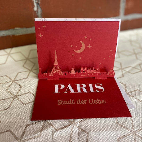 Folding card Paris - 3D skyline different cities - gift card / travel voucher folding card with silhouette Paris