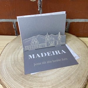 Vouwkaart Madeira - 3D skyline diverse steden - cadeaukaart / reischequekaart om te vouwen met silhouet Madeira