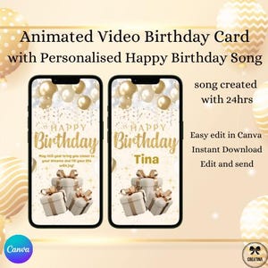 Personalisierte E-Card zum Geburtstag | Benutzerdefinierte alles Gute zum Geburtstag Lied | Bearbeitbar in Canva