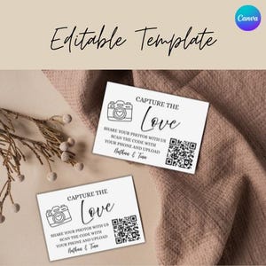 Capture the Love bruiloft QR-codekaart, QR-code trouwkaart Trouwfotokaart, direct downloaden, bewerken met Canva