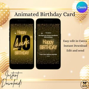 Cartão animado de 40º aniversário | Cartão de aniversário personalizado | Cartão editável de 40º aniversário | Feliz aniversário de 40 anos
