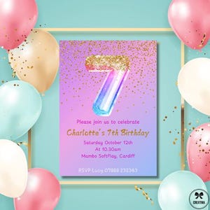 Personalised Girls' Digital Birthday Invitation | Editable 7th Party ...
