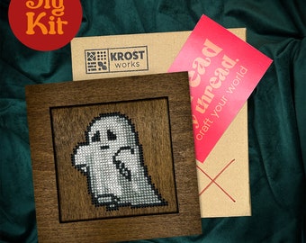 Ghost Wood Cross Stitch Kit | Wooden Cross Stitch Kit  | DIY Gift | Wooden Craft Diy Kit | Wooden Cross Stitch Kit