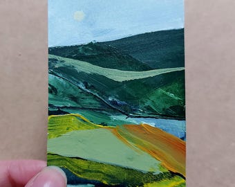 ACEO Abstract Landscape Original Painting - Dusky Greens V