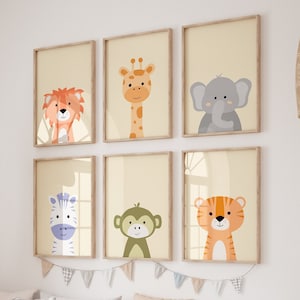 Cute Safari Nursery Animal Prints | Set of 6 Prints | Safari Nursery Decor | Digital Print | Safari Nursery Wall Art | Safari Nursery Prints