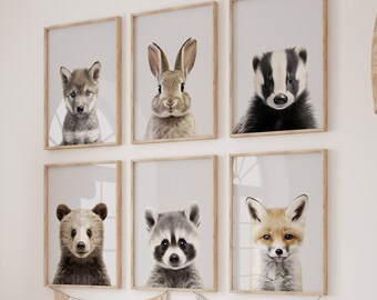 Woodland Animals Nursery Prints, Set of 6 (Digital Download)