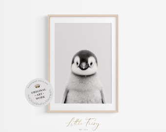 Baby Pinguin Wand Kunst ~ arktisches Tier Kinderzimmer Dekor ~ Printable Digital Download ~ Grauer Hintergrund