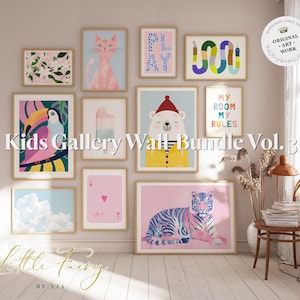 Láminas de arte para la pared de la habitación de los niños - 80 láminas de arte para la pared de la guardería - Paquete - Habitación infantil única - Juego de carteles para bebés - Pared de galería - Imprimible digitalmente