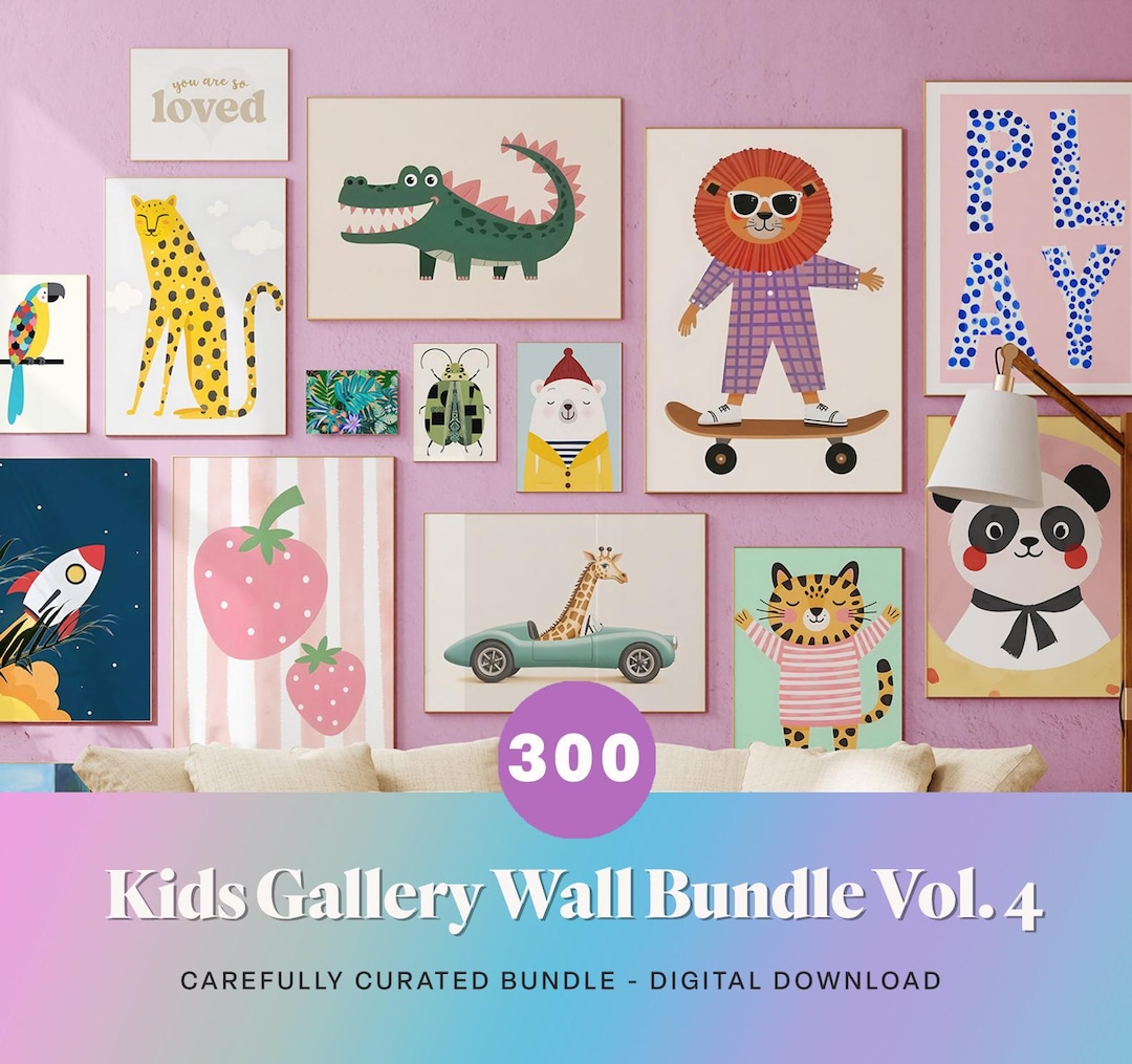 Kids Wall Art Bundle | 300 Colorful Nursery Prints | Playroom Decor ...