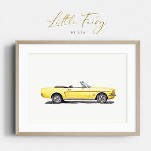 Yellow Ford Mustang Car Print: Vintage Classic Car Poster (Digital Download)