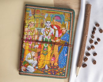 100 Pages of Handmade Elegance, Crafted Cloth Diary Embellished with the Serenity of Ram, Sita, Lakshman, and Hanuman