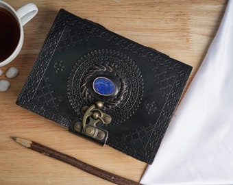 Reflejos de Azure: Diario de cuero de piedra azul de papel hecho a mano de 100 páginas