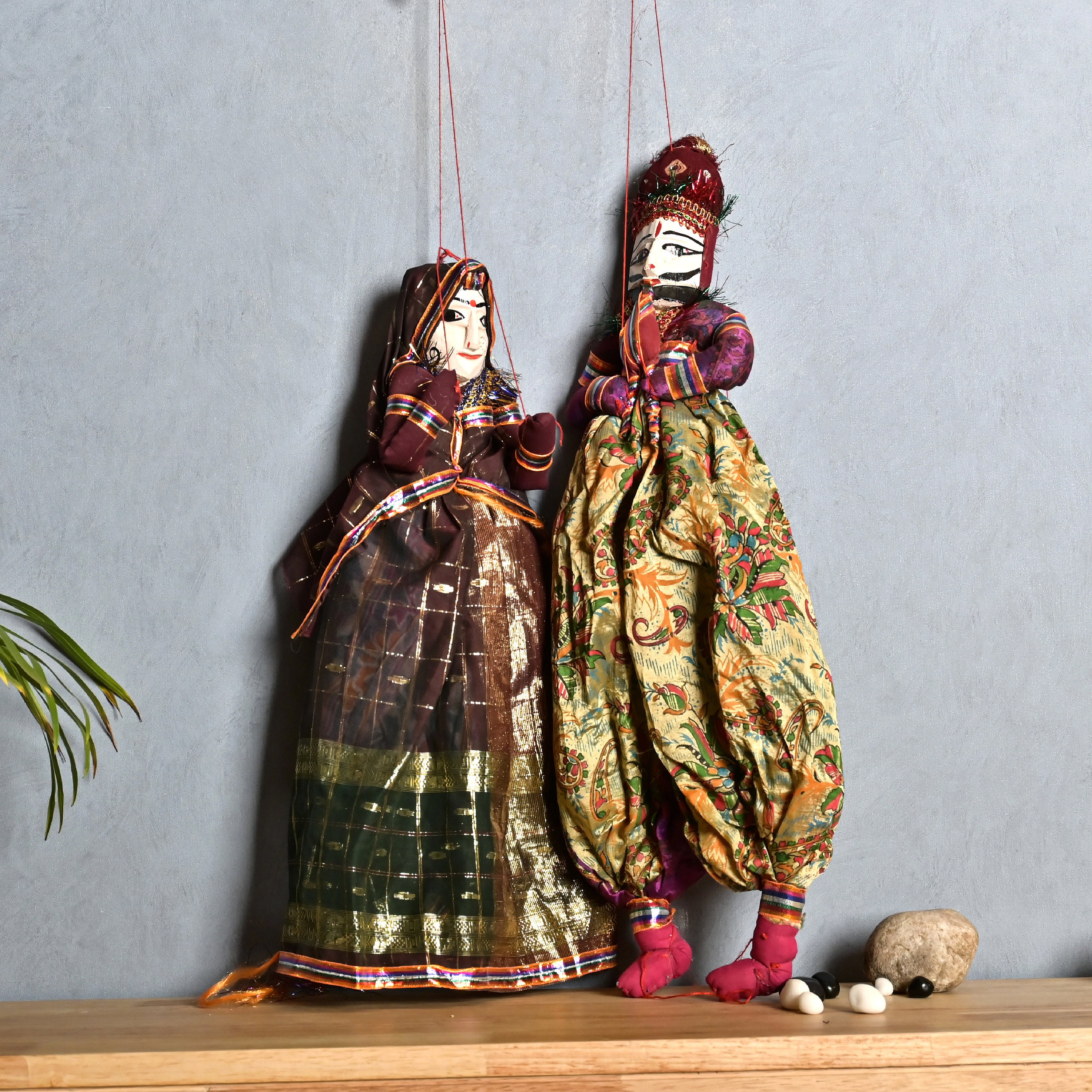 Cloth & Wood Handcrafted Indian Couple Puppet Set With Colorful Thread ...
