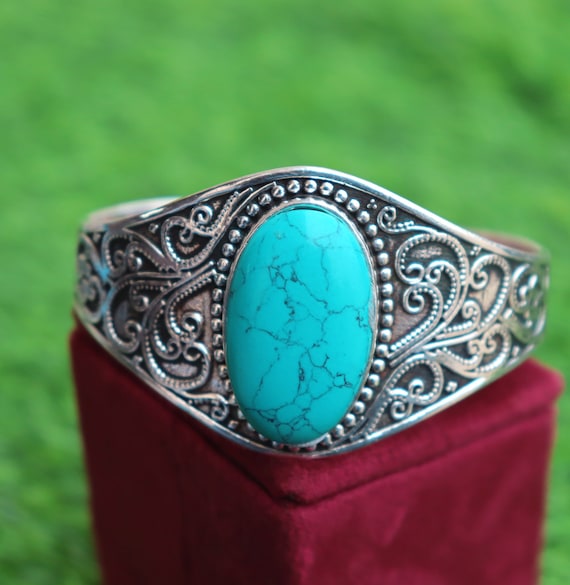 Blue Turquoise Bangle, 925 Sterling Silver Bangle, Turquoise
