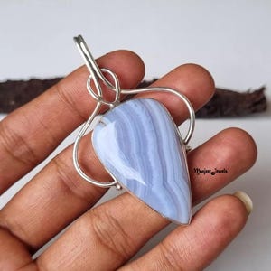 Blue Lace Agate Pendant, 925 Silver Pendant, Natural Blue Lace Agate, Charm Pendant, Women Pendant, Big Pear Stone Pendant, Christmas Gifts