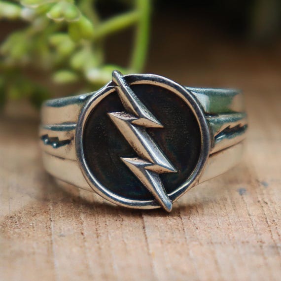 Stainless Steel Lightning Bolt Signet Ring For Men - 3D Thunder Flash Design, 316L Medical Grade Metal - View #6