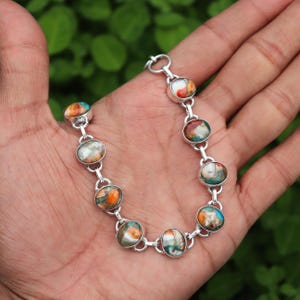 Oyster Copper Turquoise Bracelet, 925 Silver Bracelet, Pretty Bracelet, Oval Stone Bracelet, Charm Bracelet, Women Bracelet, Christmas Gift