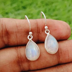 Natural Rainbow Moonstone Earring, 925 Silver Earring, Handmade Earring, Teardrop Earring, Drop Dangle Earring, June Birthstone,Gift For Her