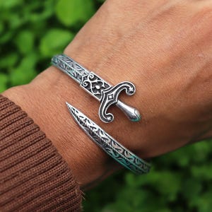 Silver Sword Bracelet, Sterling Silver Bangle, Sword Bracelet, Adjustable Cuff Bracelet, Men Warrior Bracelet, New Arrival Bracelet Jewelry