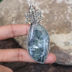 Stunning Seraphinite Pendant, Charm Pendant, Solid 925 Silver Pendant, Natural Stone, Wedding Pendant, Tree Designer Pendant, Christmas Gift