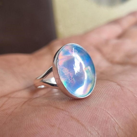 Natural Australian Opal Ring, Multi Colored Firing Opal Ring, 925