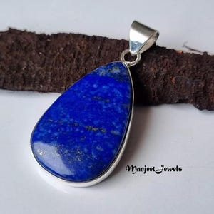 Natural Lapis Lazuli Pendant, Big Pear Lapis Lazuli Stone Pendant, Solid 925 Silver Pendant, Charm Pendant, Women Pendant, Christmas Gift