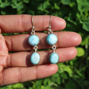 Larimar Gemstone Earrings, 925 Silver Earrings, Handmade Earrings, Blue Larimar Earring, Natural Stone Earring, Drop/Dangle Earring,********