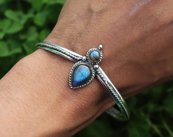 Blue Fire Labradorite Bangle, 925 Sterling Silver,Gemstone Bangle,Gift For Her,Unique Bangle, Stylish Bangle, Trending Bangle, Birthday Gift