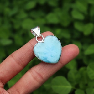 925 Blue Heart Larimar Gemstone,Heart stone Blue Copper Larimar Pendant, Natural Stone, Larimar Jewellery , Heart Pendant,Sea Heart Pendant.