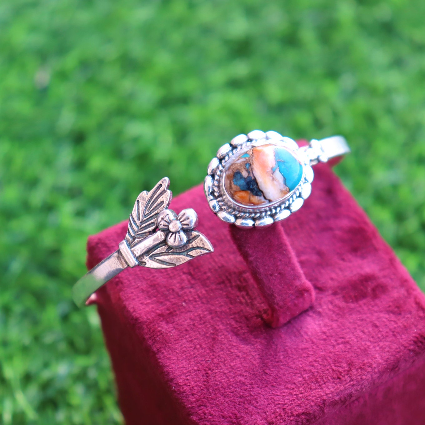 Oyster Copper Turquoise Bangle, December Birthstone, 925 Sterling Silver Bangle, Open Cuff Bangle, Natural Turquoise, Gift Under 20 Dollar.