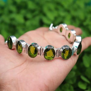 Green Peridot Bracelet, Natural Peridot Bracelet,925 Sterling Silver Bracelet, Peridot Adjustable Bangle, Gemstone Bracelet, Gift For Mom.