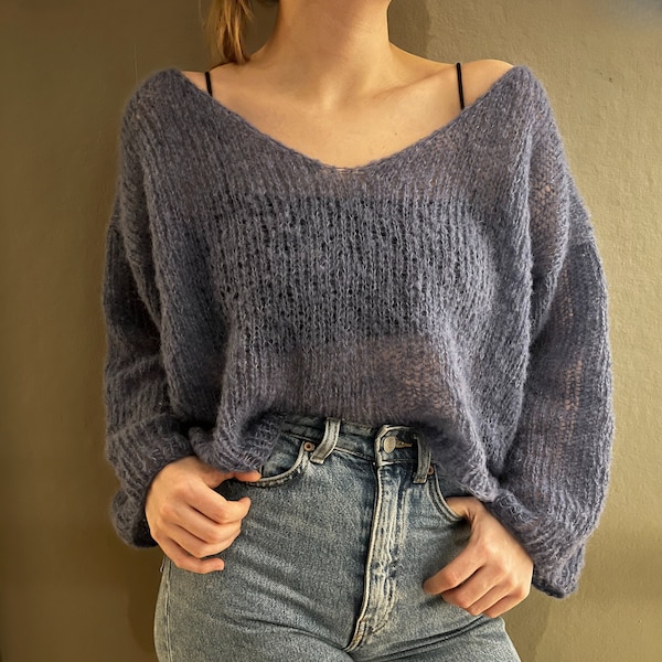 V-neck Knit Brushed Alpaca Silk Sweater | Knitting Pattern | Sweater Pattern | Beginner Friendly | Easy Pattern