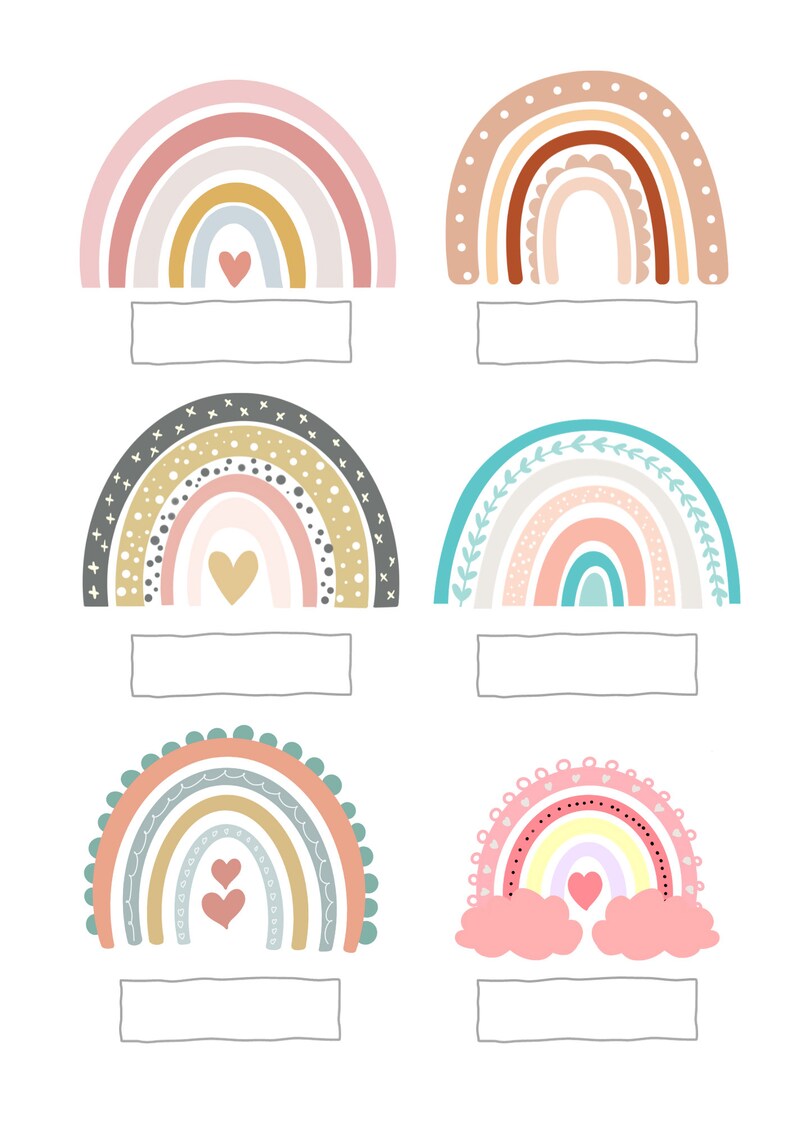 Boho Rainbow Locker Name Tags Set of 24 Etsy