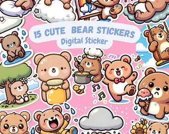 15 Cute Bear Digital Sticker | GoodNotes Sticker | PNG Sticker | Cute digital Sticker Sheet | Sticker Pack | Kawaii Sticker | Learn Sticker