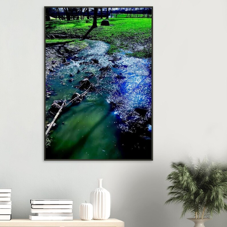 Classic Matte Paper Metal Framed Poster laze"Blue Topaz Reflections: The Murky Jade Water" image 3