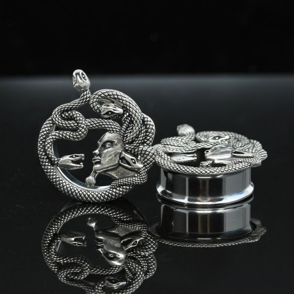 Silver Medusa Snake Stainless Steel PLUGS / TUNNEL / GAUGE - Screw On Tunnel