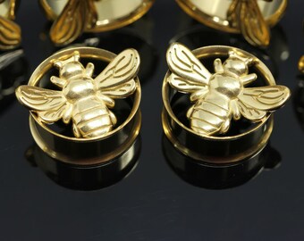 Gold Steel Bee Stainless Steel PLUGS / TUNNEL / GAUGE - Screw On Tunnel