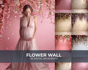 60 Flower Wall Digital Backdrops Maternity Backdrop Overlays Studio Backdrop Fine Art Textures Floral Wall Photoshop Floral Display