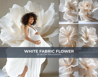25 White Fabric Flower Digital Backdrops Overlays Composite Maternity Portrait Studio Background Textures Photoshop Baby Photography Family