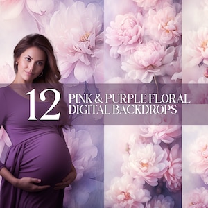 12 roze & paarse bloemen handgeschilderde digitale achtergronden overlays moederschap bruiloft bruid Studio achtergrond texturen Photoshop
