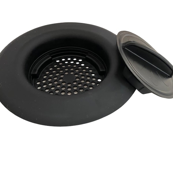 Flex Strainer Kitchen Sink Strainer Basket Replacement and Drain Stopper Plug, 2N1, fits 3-1/2” drains, 5-1/4” Diameter, USA Made Black 1pc